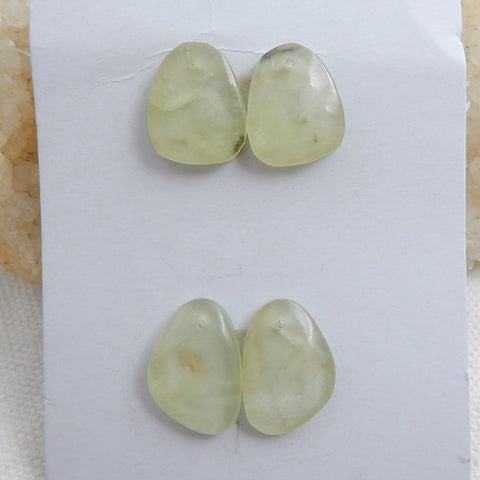 2 Pairs Natural Prehnite Drilled Gemstone Cabochons, 17x12x7mm, 6g - MyGemGarden