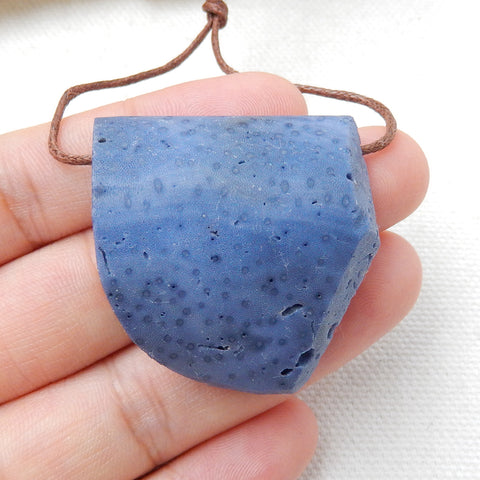 New, Blue Fossil Coral Gemstone Pendant, Nugget Pendant, 35x34x11mm, 18.3g - MyGemGarden