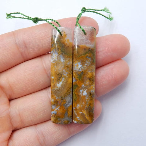 Natural Ocean Jasper Rectangle Earrings Pair, stone for Earrings making, 47x11x4mm, 9.7g - MyGemGarden