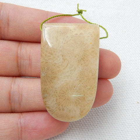 Natural Indonesian Fossil Coral Drilled Gemstone Pendant Bead, 39x24x10mm, 17.8g - MyGemGarden