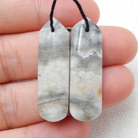 Natural Ocean Jasper Drilled Earrings Pair, stone for Earrings making, 31X10X4mm, 5.2g - MyGemGarden