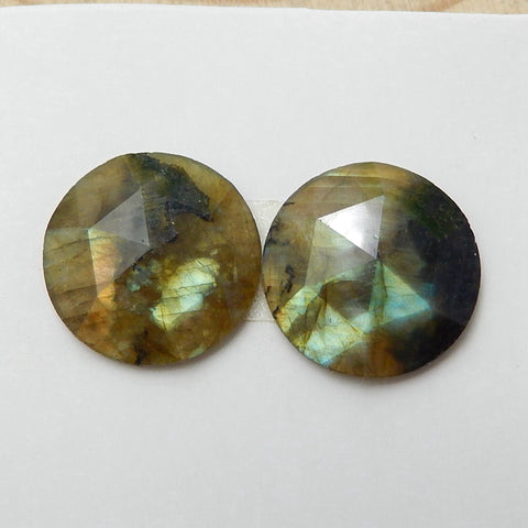 Natural Labradorite Round Gemstone Cabochon Pair, 15x4mm, 2.5g - MyGemGarden