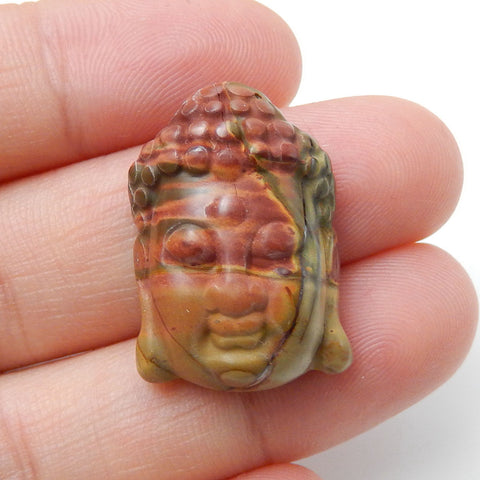 Carved Multicolor Picasso Jasper Gemstone Buddha Head Cabochon, 23x16x9mm, 5.6g - MyGemGarden