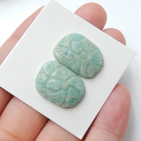 Handmade Amazonite Carved flower Earrings Pair, stone for Earrings making, 18x13x4mm, 3.7g - MyGemGarden