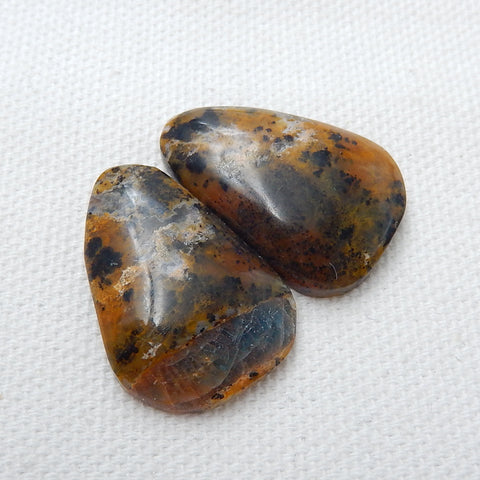 Natural petrified wood opal Gemstone Cabochon Pair, 26x18x5mm, 7.3g - MyGemGarden