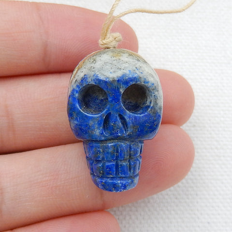 Lapis Lazuli Carving Skull Pendant, 24x18x16mm, 11.3g - MyGemGarden