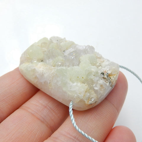 Drusy Geode Gemstone Quartz With Prehnite Pendant Bead, Healing Stone, 37x25x12mm, 18.3g - MyGemGarden