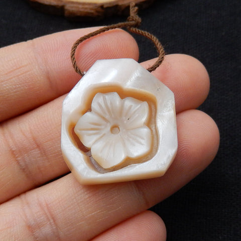 New Design!  Carved M.O.P Gemstone Flower Pendant Bead, 23x22x8mm, 5.6g - MyGemGarden