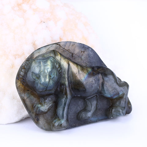 Natural Carved Labradorite Tiger Drilled Pendant Bead, 61x45x15mm, 44.2g - MyGemGarden