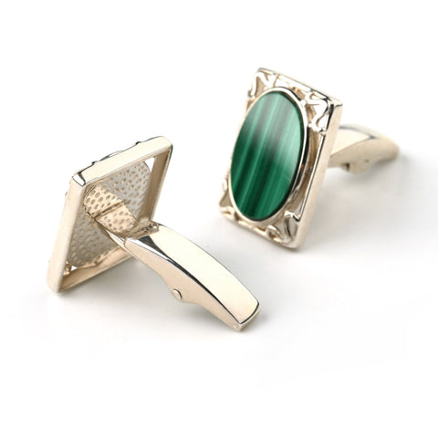 New Design Malachite Silver cufflinks, 17x13x3mm, 42.5ct - MyGemGarden