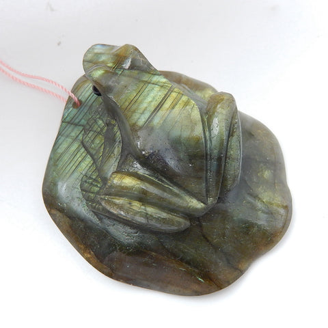 Natural Labradorite Carved Frog Pendant, 61x52x21mm, 67.1g - MyGemGarden