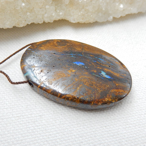 New, Natural Boulder opal Drilled Oval Gemstone Pendant Bead, 46x30x9mm, 21.6g - MyGemGarden