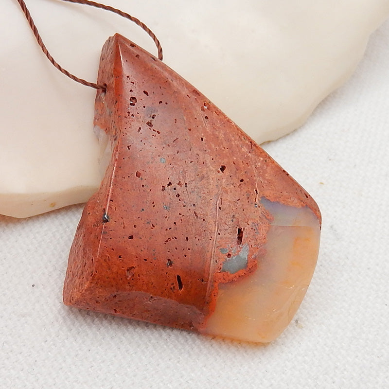 Natural Australia Red Opal Drilled Gemstone Pendant Bead, 46x36x9mm, 14.8g - MyGemGarden