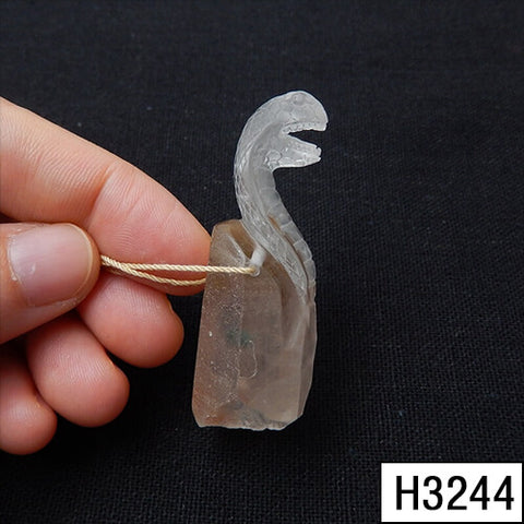 Sale 1 Piece Unique Hand Carved Cobra Snake Clear Ghost Quartz Pendant Stone, 46-65mm - MyGemGarden