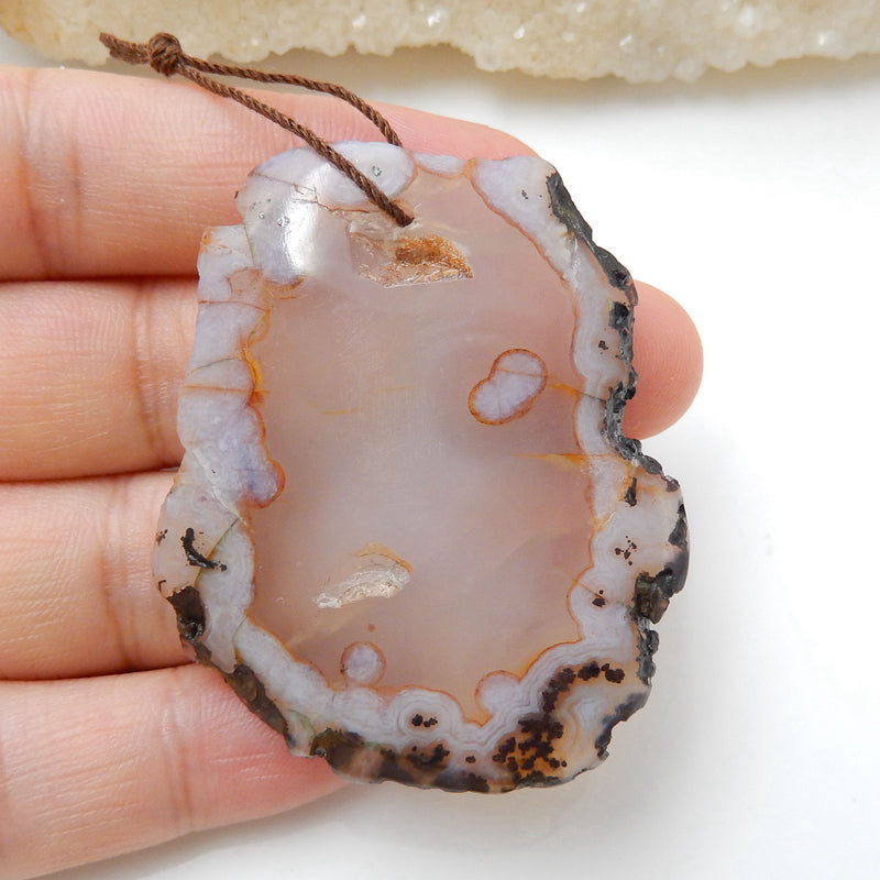 Natural Agate Gemstone Pendant, Natural Stone, 47x40x6mm, 19g - MyGemGarden