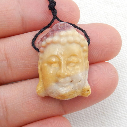 Mookaite Jasper Carved buddha head Pendant Bead, 24x17x9mm, 5.1g - MyGemGarden