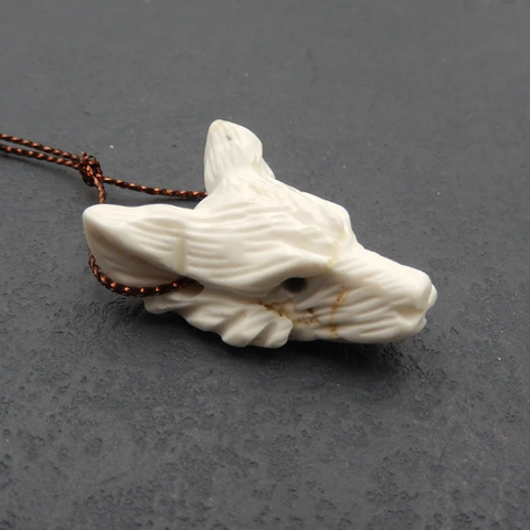 Personnalisé ! Pendentif tête de loup sculpté en pierres précieuses naturelles, 38 x 30 x 13 mm